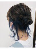 インナーカラー/アクセントカラー/ネイビーブルー/お団子ヘア