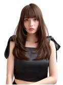 大人美人ハイレイヤーぱっつん前髪ロングワイドバンク小顔