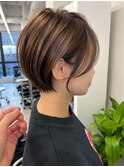 ハイライトバレイヤージュダブルカラーショートカット30代40代