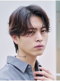 センターパートメンズヘアカットフェザーパーマ原宿毛流れ微分け