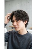 横浜桜木町メンズカット/ニュアンスパーマ/アップバングショート