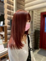 クレエ ヘアー デザイン(creer hair design)&nbsp;20代30代シースルーバングヘア×オレンジブラウンロングレイヤー