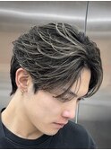 渋谷ハイライトカラーメンズマッシュウルフセンターパートカット