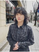 メンズカットウルフパーマダークアッシュ/ニュアンスパーマ