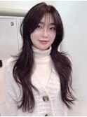 韓国ロングハッシュカット×ラベンダーブラウン