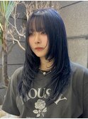 韓国風レイヤーカットネイビーブルーカラー髪質改善ダブルカラー