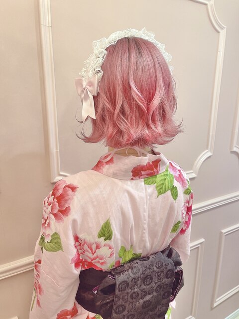 【着付け＋ヘアセット】ヘッドドレスとふわふわボブアレンジ♪