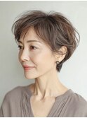 大人ショート　白髪ぼかし　脱白髪染め　ハイライト40代50代60代