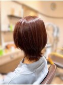 暖色レイヤーボブ 赤系カラーで透明感◎