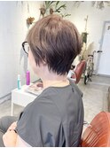 質感ショートカット 透明感白髪染めカラー ニュアンスパーマ