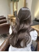くびレイヤー薄めバンググレージュカラーピンクベー ジュパーマ