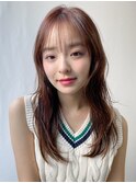 小顔 前髪 レイヤーカット チェリーブラウン"