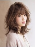 ☆シースルーバング小顔ウルフミディ黒髪メルティカラーボブ
