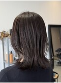 大人韓国風鎖骨ミディアムくびレイヤー暗髪マロングレー