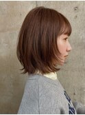 ボブ 顔まわり 前髪 レイヤー ナチュラルブラウン
