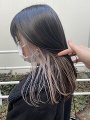 ミディアムヘアグレージュカラーハイライトカラー白髪ぼかし