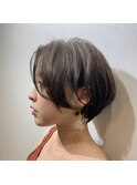 八戸 前髪なしハイライトショートボブ アッシュカラー