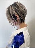 外国人風ショート ハイライトバレイヤージュ グレージュ t625