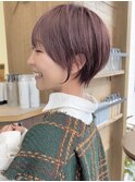 フェミニンで可愛いチェリーブラウンイメチェンショートボブ