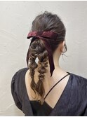 ツインポニーテール編み下ろしアレンジ渋谷ヘアセットmomoko