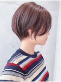 アッシュオリーブレイヤーショート前髪パーマ前髪ありレイヤー