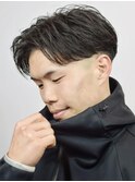七三センターパートフェザーパーマニュアンスパーマｎ