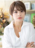 顔周りカットダークグレージュ小顔シャギーショートh5志木30代