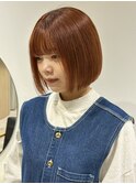 ミニボブ切りっぱなしボブオレンジブラウン秋カラー暖色透明感