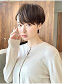 大人ショートショートボブ前髪あり耳掛けくせ毛風30代40代50代