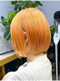 切りっぱなしボブピンクベージュミディアムボブダブルカラー