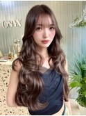 e107ロング韓国ヘアーダブルカラーブリーチ無し透明感ベージュ