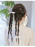 ヘアセット/結婚式/二次会/お呼ばれヘア/カチモリ/リボン/アップ