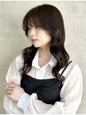 韓国風顔まわりレイヤー透け感ダークカラー艶感