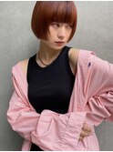 ミニボブ　ワイドバング　オレンジブラウン