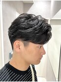 ニュアンスパーマ/ダークアッシュ/センターパート/センター分け