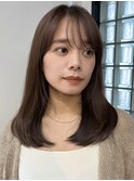 美髪ストレートレイヤー/シースルーバング/暗めカラーグレージュ