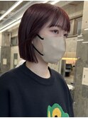 栄ナチュラル大人可愛い韓国ボブ　バーガンディー