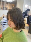 《R+》前下がりボブ/ゆる巻き/パーマ風/フェザーバング