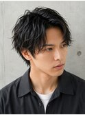 メンズセンターパートスパイラルパーマ爽やかヘア