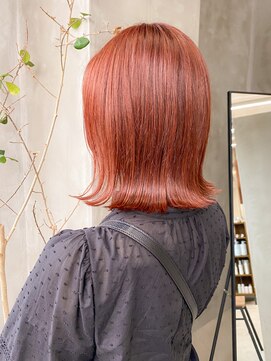 テトヘアー(teto hair) オレンジレッド暖色艶イルミナカラーボブぱっつん切りっぱなし