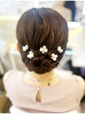 結婚式 二次会 お呼ばれ アップスタイル×パールアクセサリー
