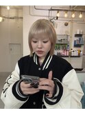 ミルクティベージュペールカラーケアブリーチハイトーンボブ