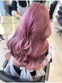 ミルクティーピンクアッシュベージュダブルカラー顔周りレイヤー
