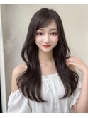 黒髪　艶髪　グレーブラック　顔まわりレイヤー