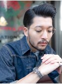 七三刈り上げアッシュブラックビジネスメンズカット