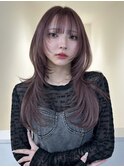 レイヤーカット　顔周りレイヤー　ラベンダーベージュ