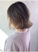 ボブグラデーション_オリーブカラーハイライトカラー_ba248061