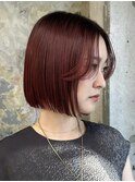ダブルカラーピンクベージュベージュカラーケアブリーチミニボブ