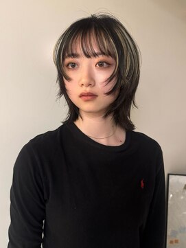 イェン(Yen.) ミディアムレイヤーシャギーウルフデザインカラーハッシュカット