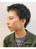 ビジネスショートツイストスパイラルパーマツーブロック刈り上げ